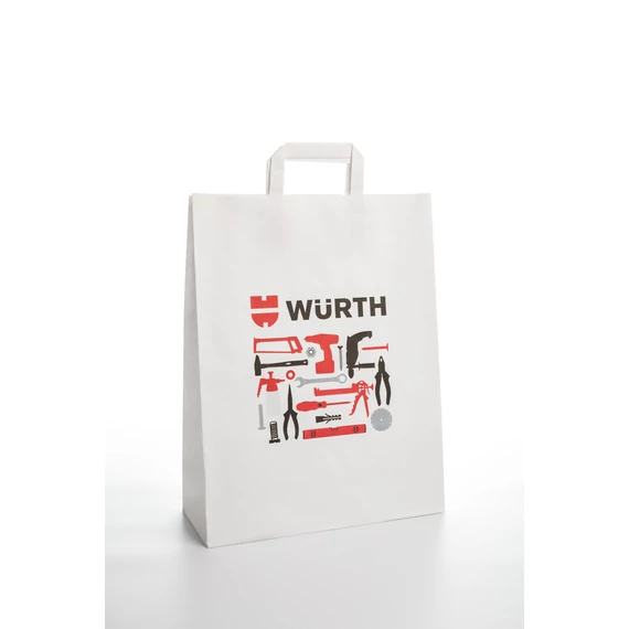 Fehér szalagfüles papírtáska egyedi nyomattal