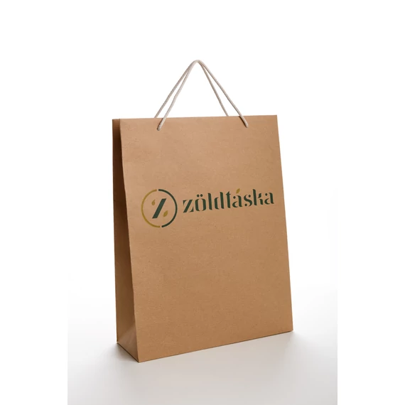 Barna zsinórfüles papírtáska 320 x 420 x 120 mm nyomat 2 oldalon